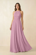 Halter Pleated A - Line Chiffon Bridesmaid Dress in Vintage Mauve - SHE IS ME Bridesmaid Dresses