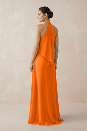 Halter Sheath Ruffled Chiffon Bridesmaid Dress in Cinnamon - SHE IS ME Bridesmaid Dresses