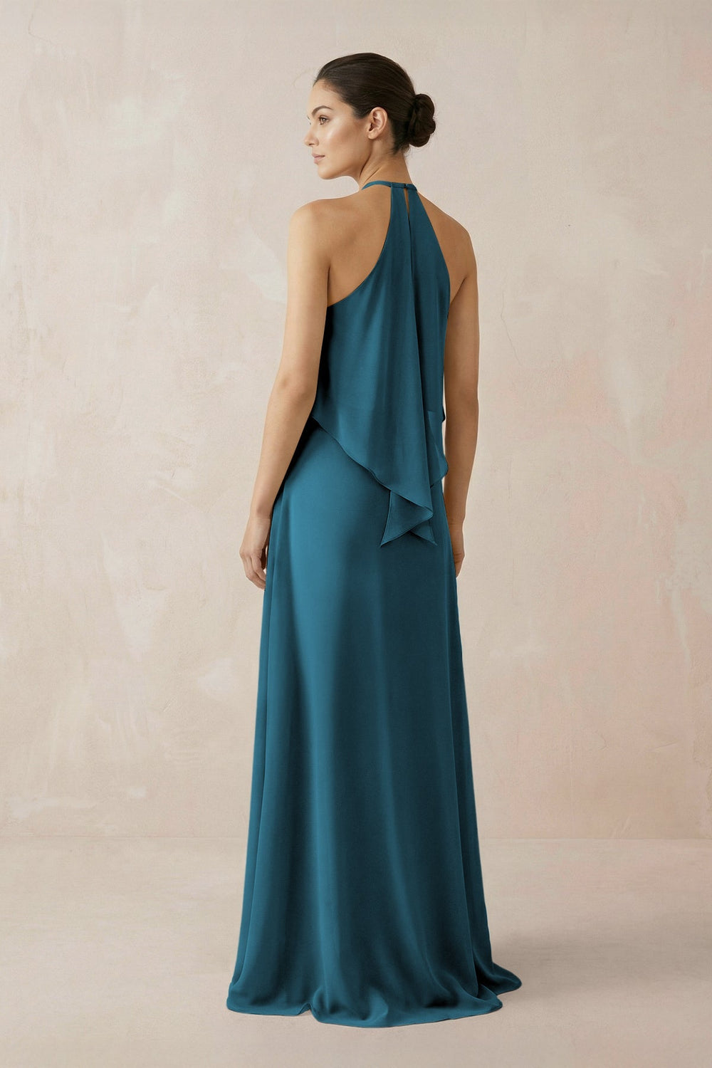 Halter Sheath Ruffled Chiffon Bridesmaid Dress in Dark Teal - SHE IS ME Bridesmaid Dresses