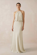 Halter Sheath Ruffled Chiffon Bridesmaid Dress in Dove Gray - SHE IS ME Bridesmaid Dresses