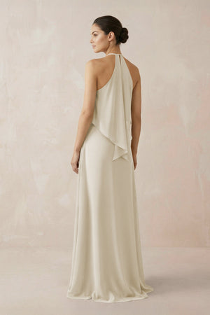 Halter Sheath Ruffled Chiffon Bridesmaid Dress in Dove Gray - SHE IS ME Bridesmaid Dresses
