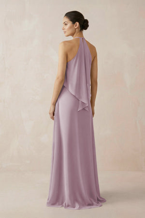 Halter Sheath Ruffled Chiffon Bridesmaid Dress in Dusk - SHE IS ME Bridesmaid Dresses