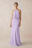 Halter Sheath Ruffled Chiffon Bridesmaid Dress in Lavender - SHE IS ME Bridesmaid Dresses