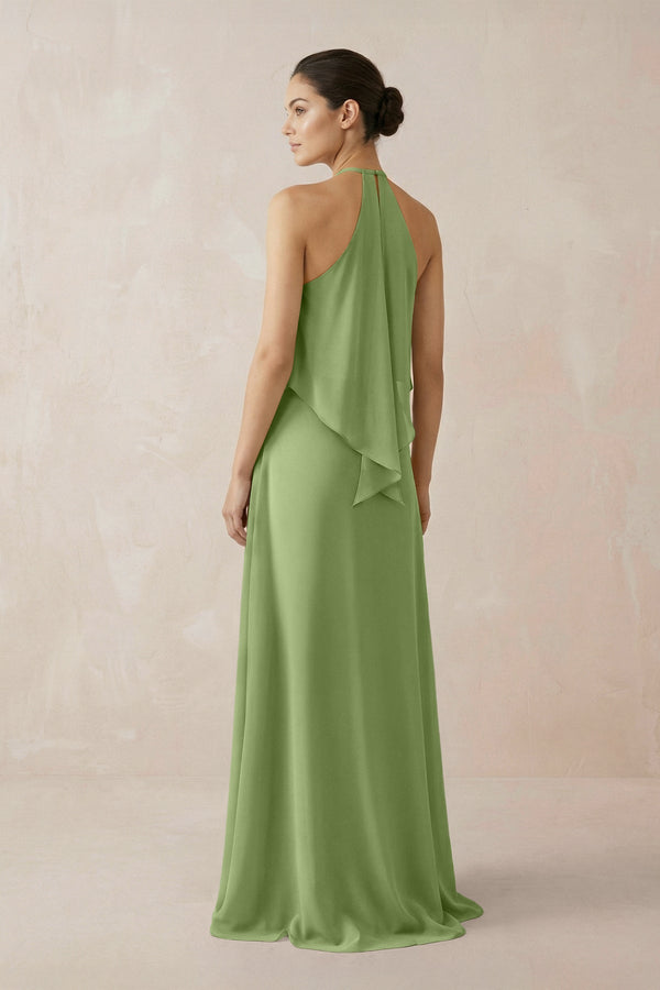 Halter Sheath Ruffled Chiffon Bridesmaid Dress in Matcha - SHE IS ME Bridesmaid Dresses