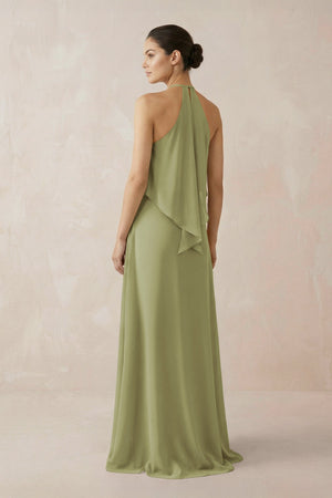 Halter Sheath Ruffled Chiffon Bridesmaid Dress in Moss Green - SHE IS ME Bridesmaid Dresses