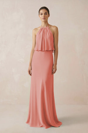 Halter Sheath Ruffled Chiffon Bridesmaid Dress in Mulberry - SHE IS ME Bridesmaid Dresses