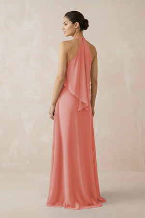 Halter Sheath Ruffled Chiffon Bridesmaid Dress in Mulberry - SHE IS ME Bridesmaid Dresses