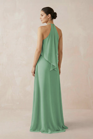 Halter Sheath Ruffled Chiffon Bridesmaid Dress in Sea Glass - SHE IS ME Bridesmaid Dresses