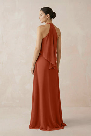 Halter Sheath Ruffled Chiffon Bridesmaid Dress in Spice - SHE IS ME Bridesmaid Dresses