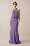 Halter Sheath Ruffled Chiffon Bridesmaid Dress in Tahiti - SHE IS ME Bridesmaid Dresses