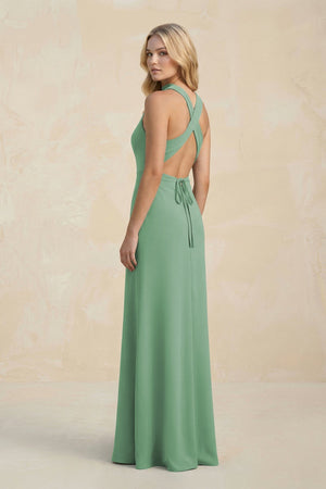 High Neck Sheath Chiffon Bridesmaid Dress With Slit in Sea Glass - SHE IS ME Bridesmaid Dresses