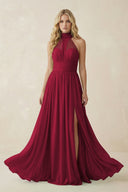 Illusion Halter A - Line Chiffon Bridesmaid Gown in Berry - SHE IS ME Bridesmaid Dresses