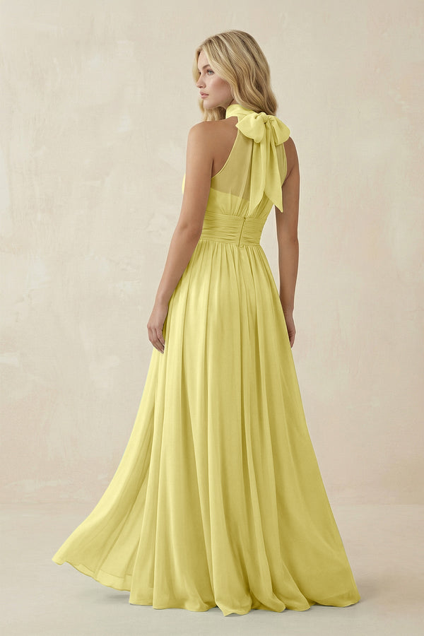 Illusion Halter A - Line Chiffon Bridesmaid Gown in Buttercup - SHE IS ME Bridesmaid Dresses