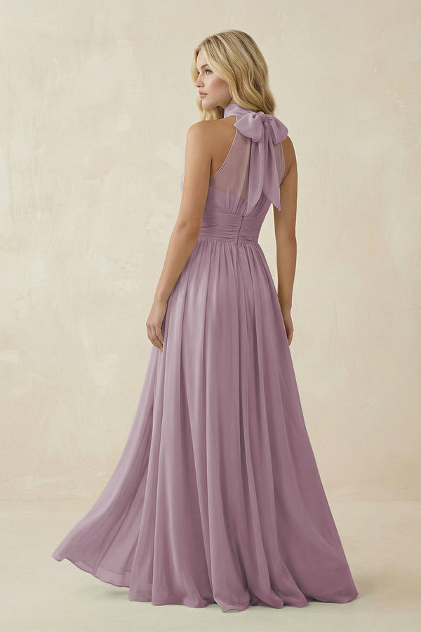 Illusion Halter A - Line Chiffon Bridesmaid Gown in Dusk - SHE IS ME Bridesmaid Dresses