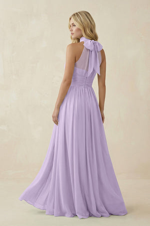 Illusion Halter A - Line Chiffon Bridesmaid Gown in Lavender - SHE IS ME Bridesmaid Dresses