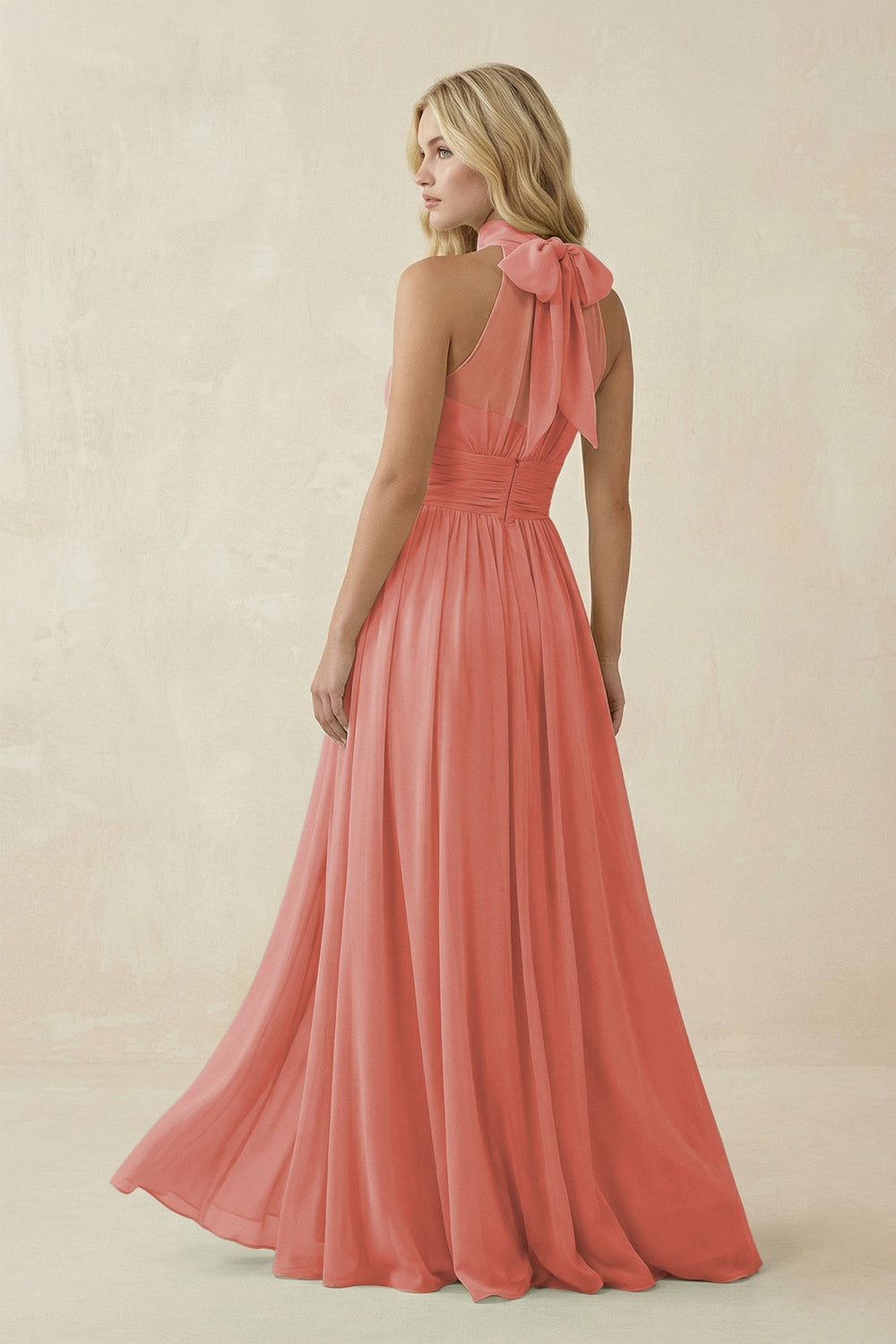 Illusion Halter A - Line Chiffon Bridesmaid Gown in Mulberry - SHE IS ME Bridesmaid Dresses
