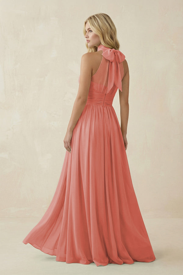 Illusion Halter A - Line Chiffon Bridesmaid Gown in Mulberry - SHE IS ME Bridesmaid Dresses