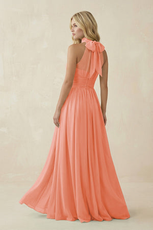 Illusion Halter A - Line Chiffon Bridesmaid Gown in Rosette - SHE IS ME Bridesmaid Dresses