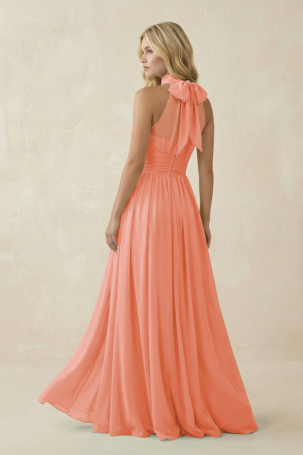 Illusion Halter A - Line Chiffon Bridesmaid Gown in Rosette - SHE IS ME Bridesmaid Dresses
