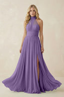 Illusion Halter A - Line Chiffon Bridesmaid Gown in Tahiti - SHE IS ME Bridesmaid Dresses
