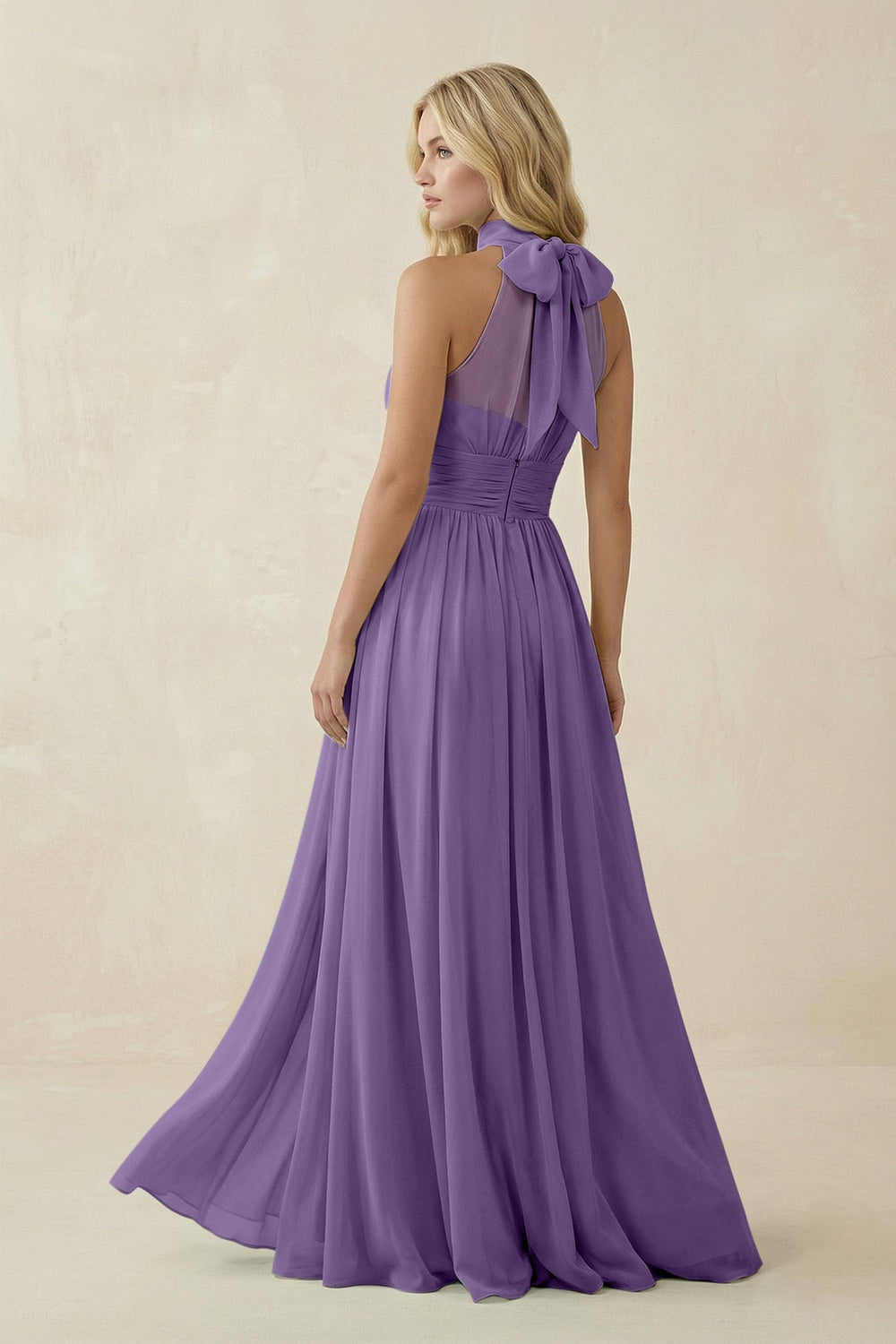 Illusion Halter A - Line Chiffon Bridesmaid Gown in Tahiti - SHE IS ME Bridesmaid Dresses