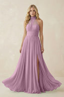 Illusion Halter A - Line Chiffon Bridesmaid Gown in Wisteria - SHE IS ME Bridesmaid Dresses