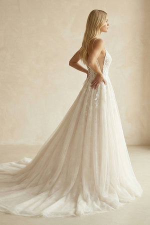 Ivory Lace Corset V - Neck A - Line Wedding Dress - SHE IS ME Wedding Dresses