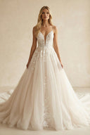 Ivory Lace Corset V - Neck A - Line Wedding Dress - SHE IS ME Wedding Dresses