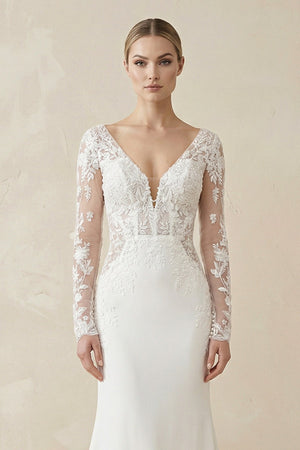 Ivory Lace Long Sleeve Mermaid Wedding Dress - SHE IS ME Wedding Dresses