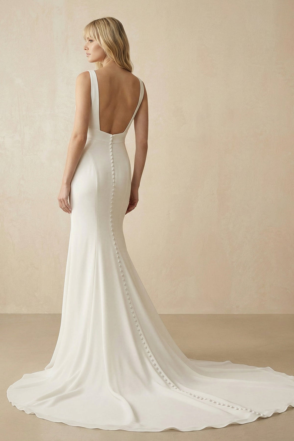 Ivory Satin V - Neck Mermaid Wedding Dress - SHE IS ME Wedding Dresses