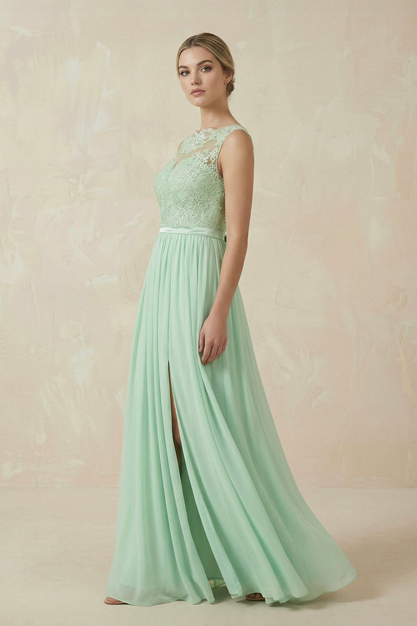 Lace A - Line Bateau Neck Chiffon Long Bridesmaid Dress - SHE IS ME Bridesmaid Dresses