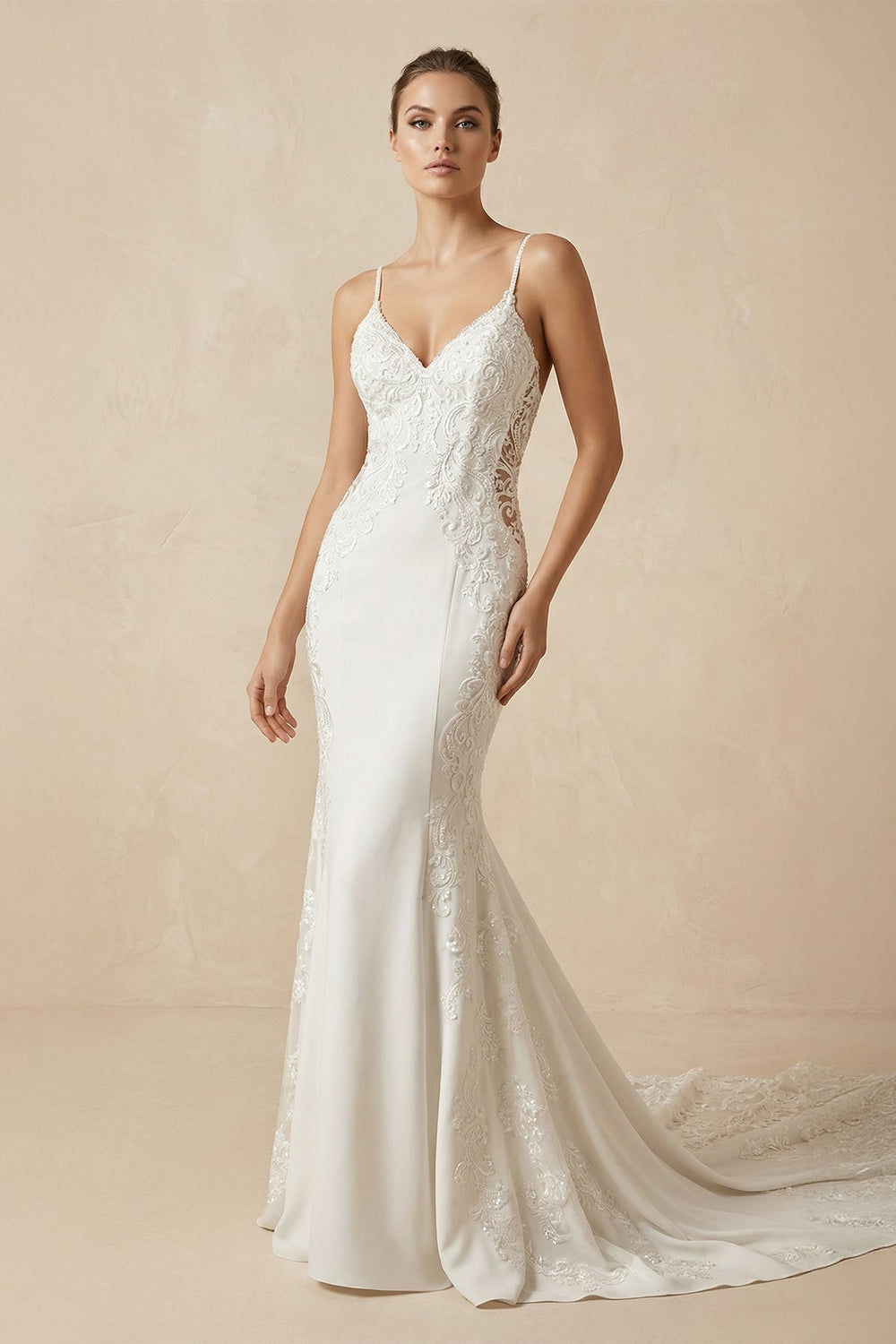 Lace Cami Strap Mermaid Wedding Dress in Ivory - SHE IS ME Wedding Dresses