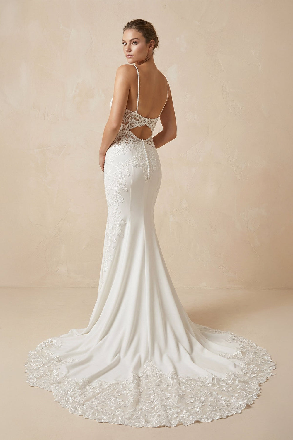 Lace Cami Strap Mermaid Wedding Dress in Ivory - SHE IS ME Wedding Dresses