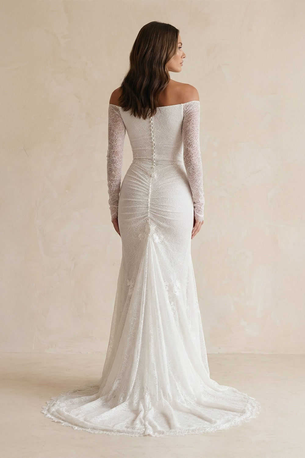 Lace Floral Corset Off - the - Shoulder Wedding Dress in Ivory - SHE IS ME Wedding Dresses
