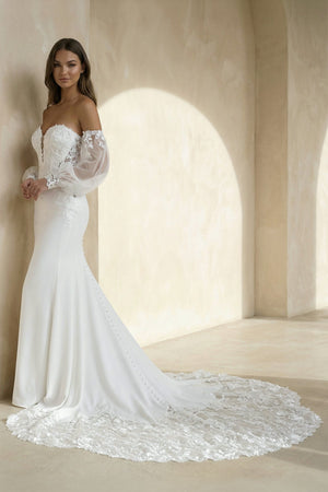 Mermaid Chiffon Tulle Wedding Dress with Appliques in White - SHE IS ME Wedding Dresses