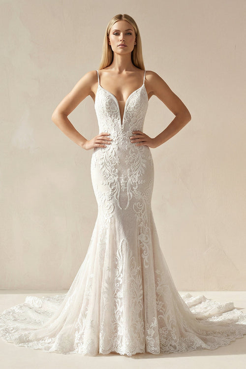 Mermaid Lace Spaghetti Straps Wedding Dress - SHE IS ME Wedding Dresses