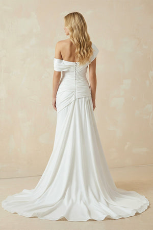 Mermaid Ruched Off The Shoulder Chiffon Wedding Dress - SHE IS ME Wedding Dresses