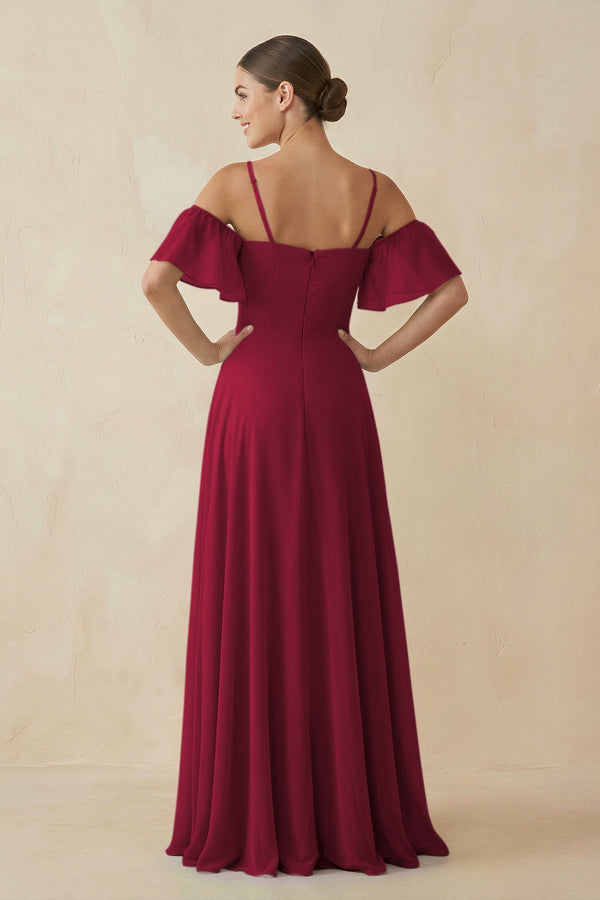 Off - the - Shoulder A - Line Chiffon Bridesmaid Dress in Berry - SHE IS ME Bridesmaid Dresses