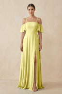 Off - the - Shoulder A - Line Chiffon Bridesmaid Dress in Buttercup - SHE IS ME Bridesmaid Dresses