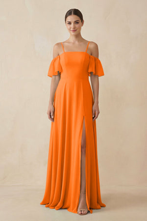 Off - the - Shoulder A - Line Chiffon Bridesmaid Dress in Cinnamon - SHE IS ME Bridesmaid Dresses