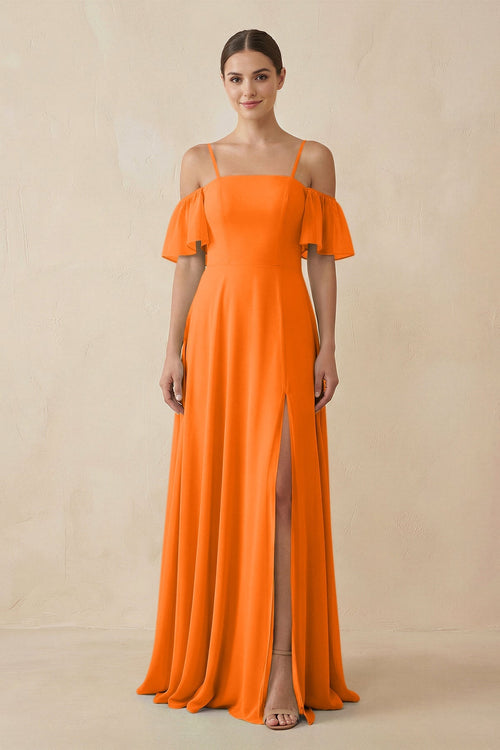 Off - the - Shoulder A - Line Chiffon Bridesmaid Dress in Cinnamon - SHE IS ME Bridesmaid Dresses