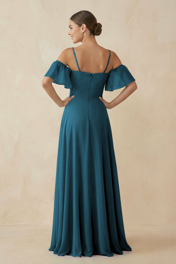 Off - the - Shoulder A - Line Chiffon Bridesmaid Dress in Dark Teal - SHE IS ME Bridesmaid Dresses