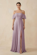 Off - the - Shoulder A - Line Chiffon Bridesmaid Dress in Dusk - SHE IS ME Bridesmaid Dresses