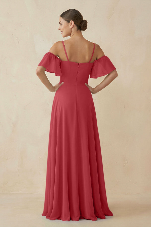 Off - the - Shoulder A - Line Chiffon Bridesmaid Dress in Merlot - SHE IS ME Bridesmaid Dresses