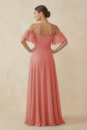 Off - the - Shoulder A - Line Chiffon Bridesmaid Dress in Mulberry - SHE IS ME Bridesmaid Dresses