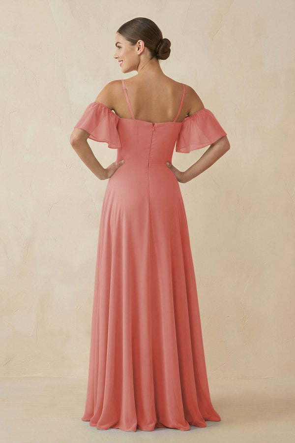 Off - the - Shoulder A - Line Chiffon Bridesmaid Dress in Mulberry - SHE IS ME Bridesmaid Dresses