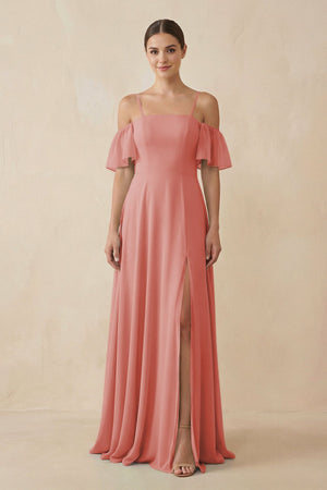 Off - the - Shoulder A - Line Chiffon Bridesmaid Dress in Mulberry - SHE IS ME Bridesmaid Dresses