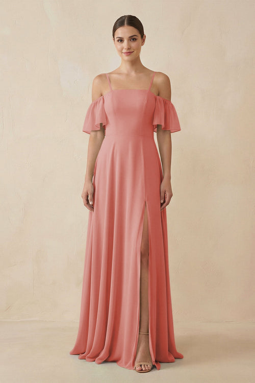 Off - the - Shoulder A - Line Chiffon Bridesmaid Dress in Mulberry - SHE IS ME Bridesmaid Dresses