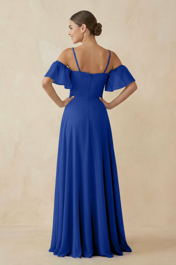 Off - the - Shoulder A - Line Chiffon Bridesmaid Dress in Royal Blue - SHE IS ME Bridesmaid Dresses