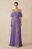Off - the - Shoulder A - Line Chiffon Bridesmaid Dress in Tahiti - SHE IS ME Bridesmaid Dresses